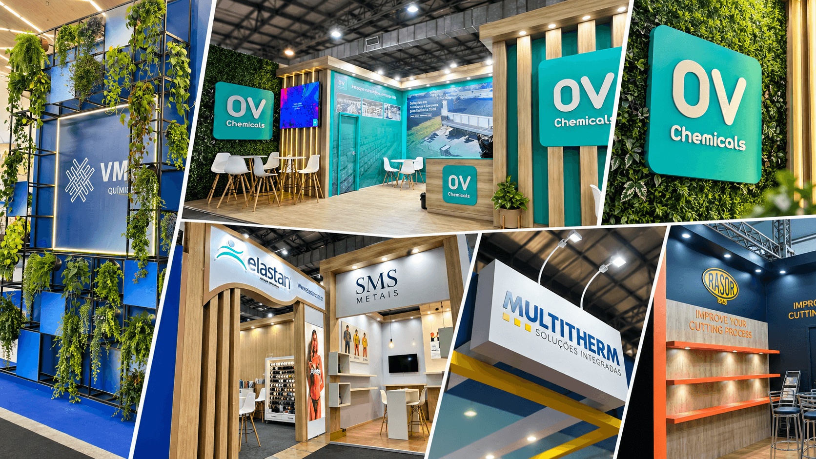 Colagem de stands montados pela Totale na Febratex 2026 em Blumenau